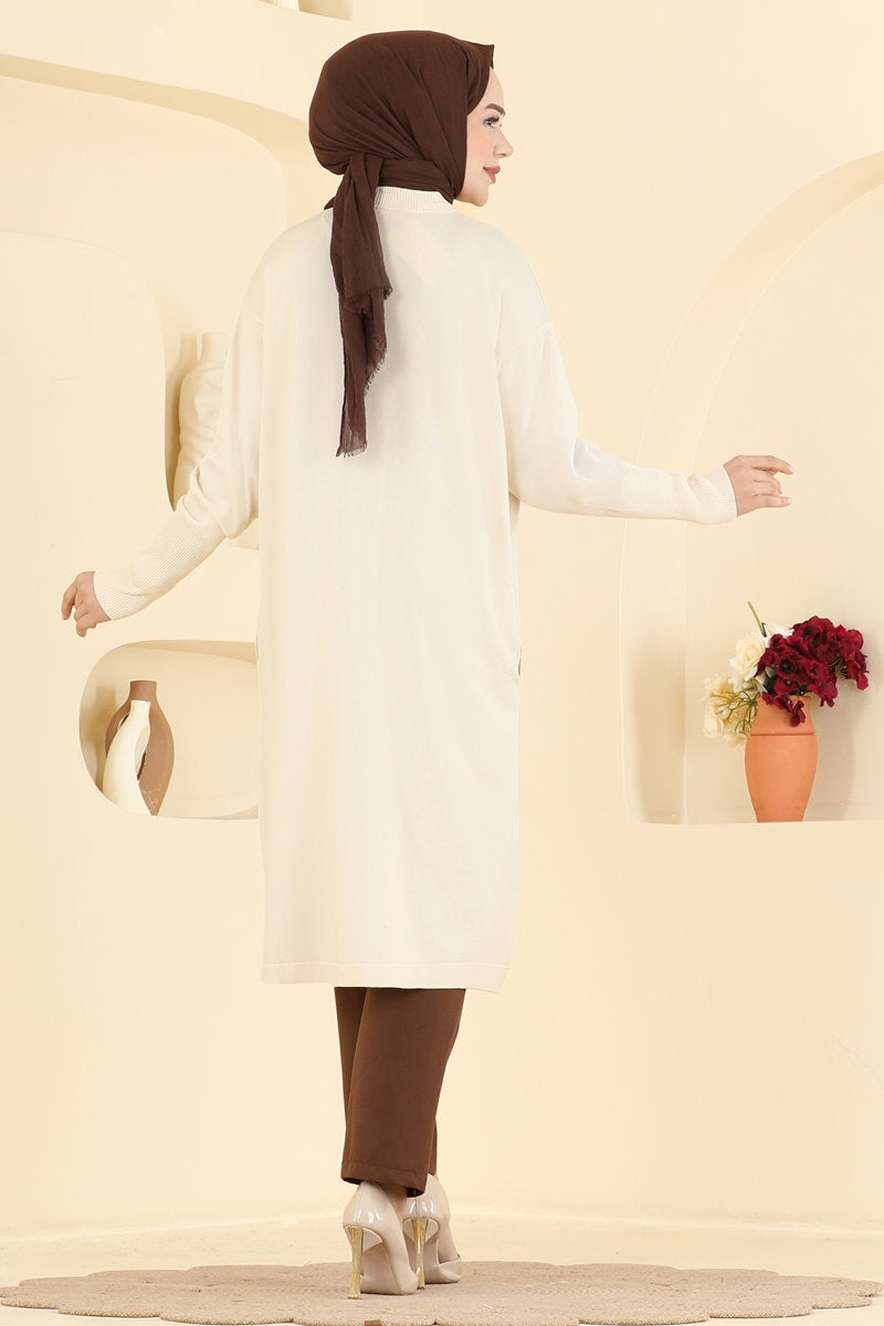 Snap-Front Knit Cardigan - Stone