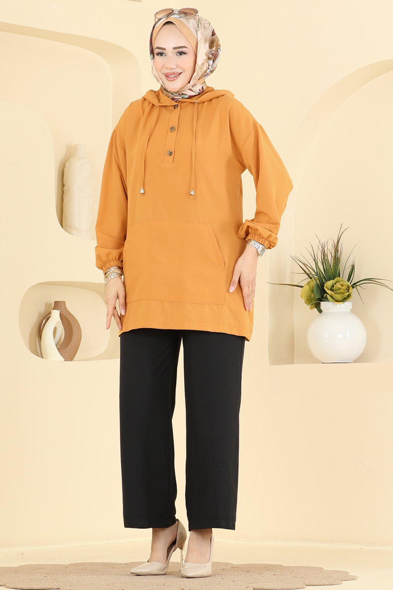 Cupro Two-Piece Set with Button Front - Mustard-Black