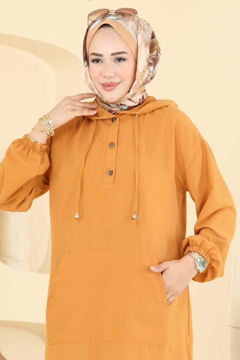 Cupro Two-Piece Set with Button Front - Mustard-Black