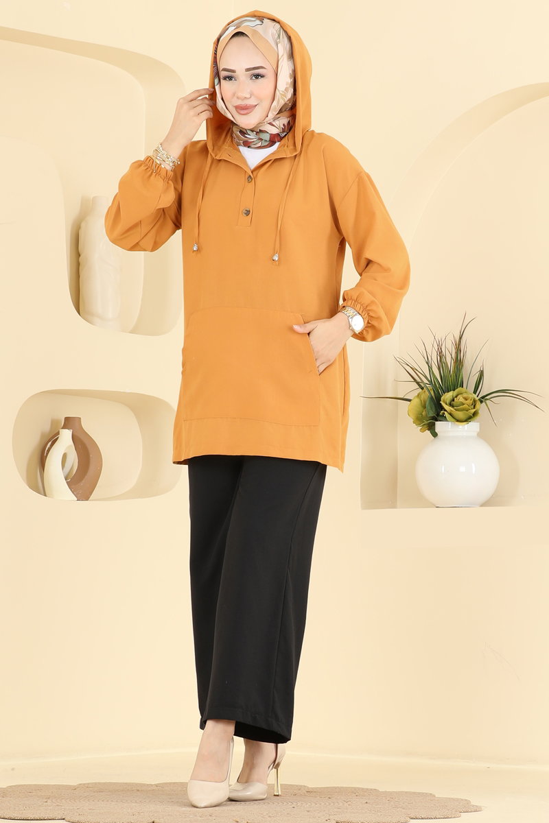 Cupro Two-Piece Set with Button Front - Mustard-Black