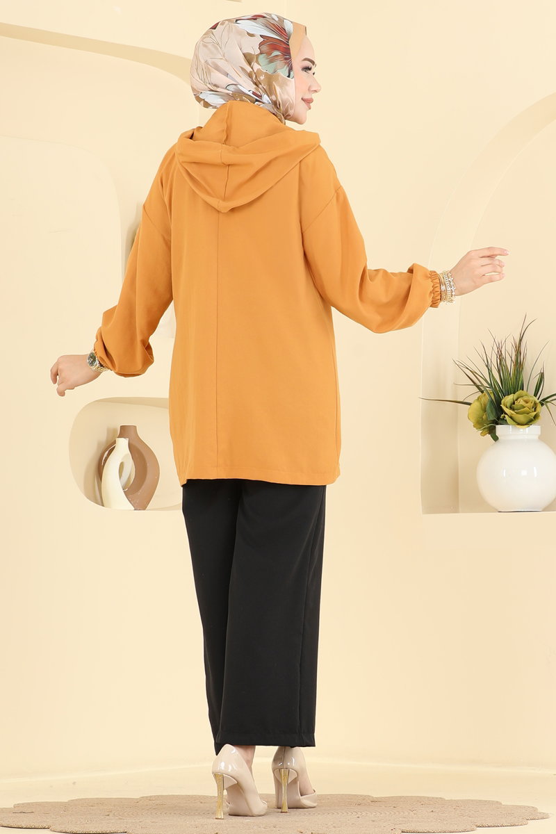 Cupro Two-Piece Set with Button Front - Mustard-Black