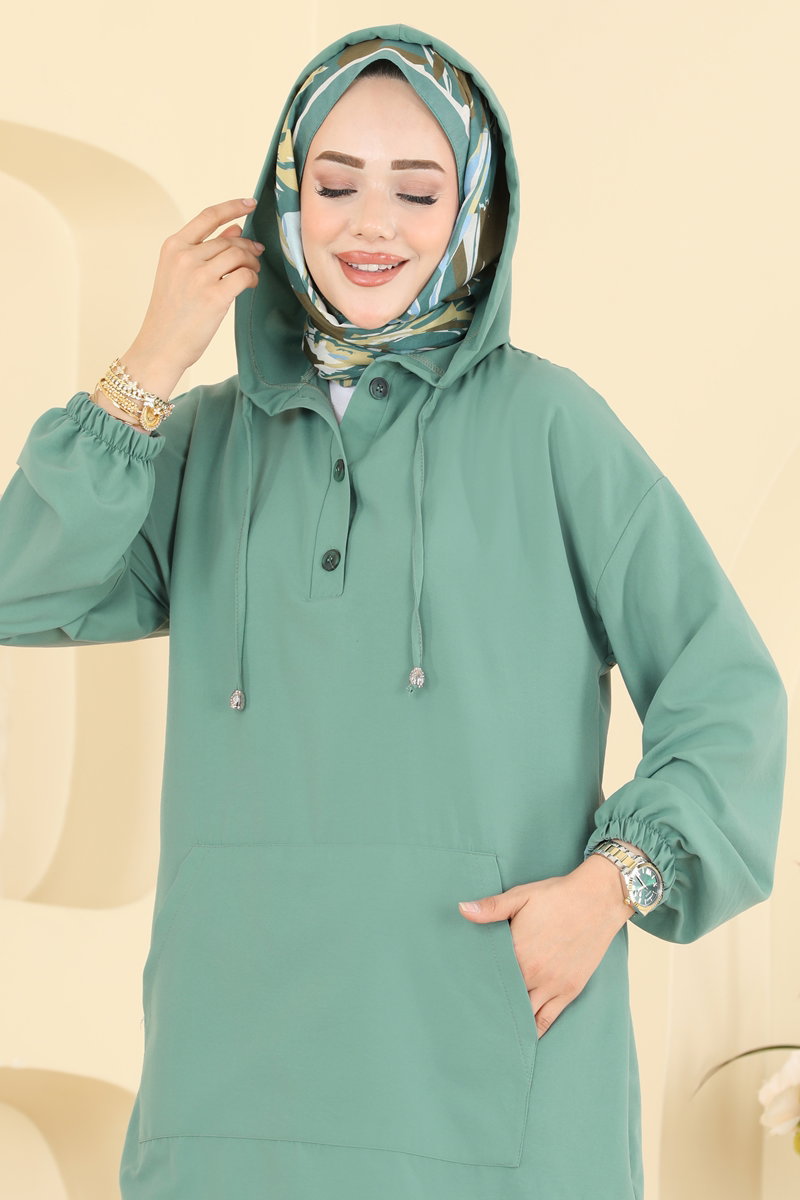 Cupro Two-Piece Set with Button Front - Dark Mint-Teal