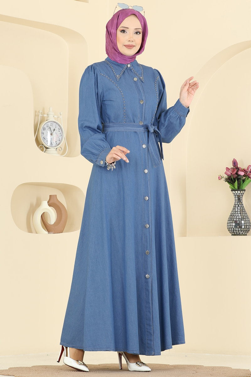 Button-Front Denim Dress - Classic Denim