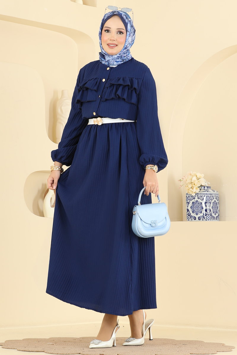 Button-Front Woven Two-Piece Set - Navy