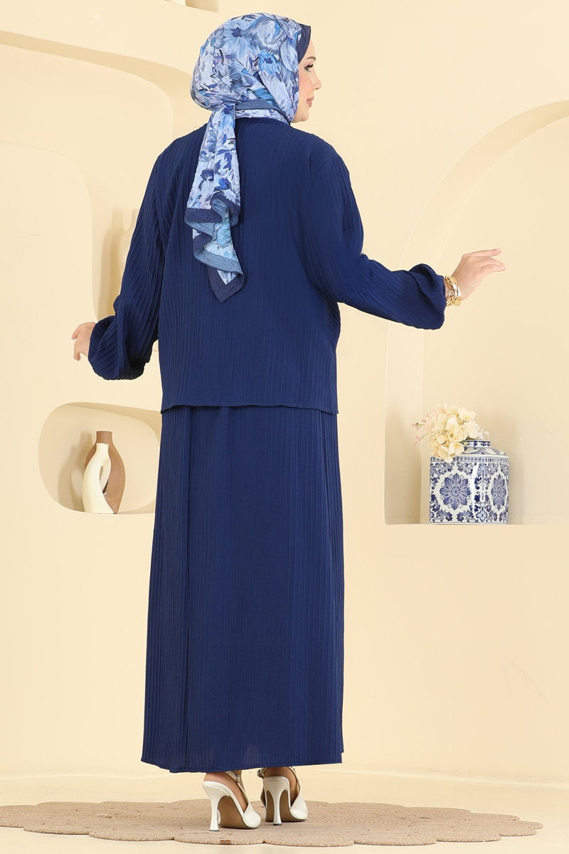 Button-Front Woven Two-Piece Set - Navy