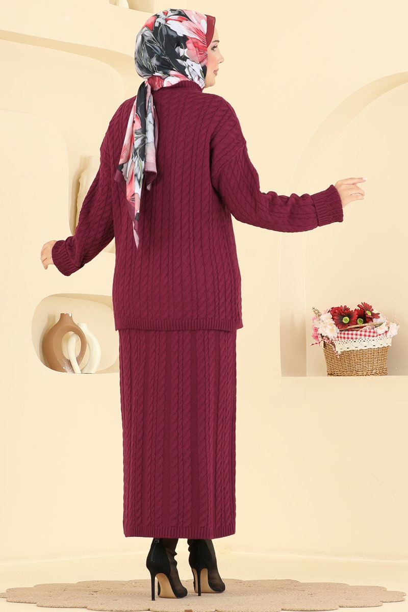 Button-Front Knit Two-Piece Set - Burgundy