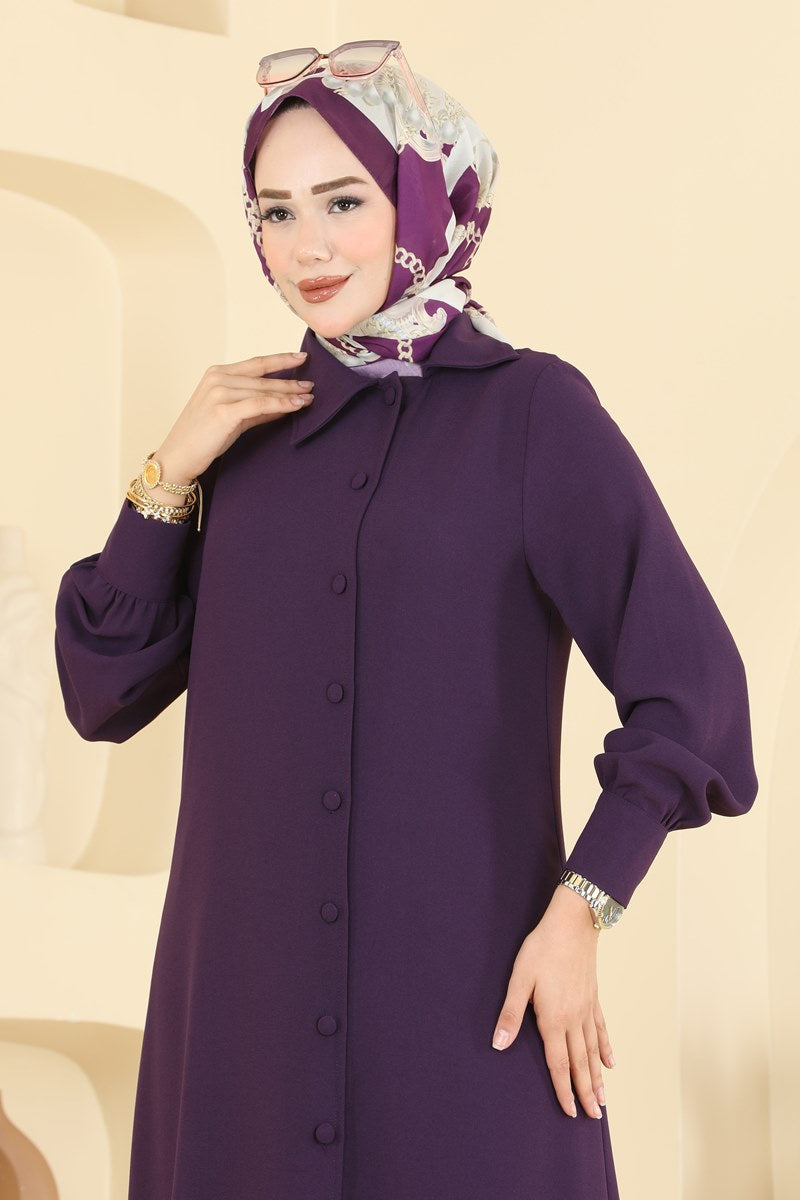 Button-Front Crepe Two-Piece Set - Purple