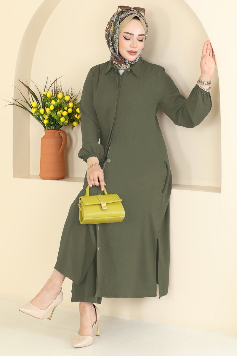 Button-Front Aerobin Two-Piece Set - Light Khaki