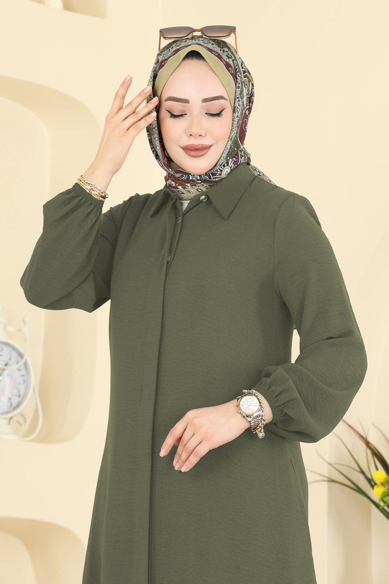 Button-Front Aerobin Two-Piece Set - Light Khaki