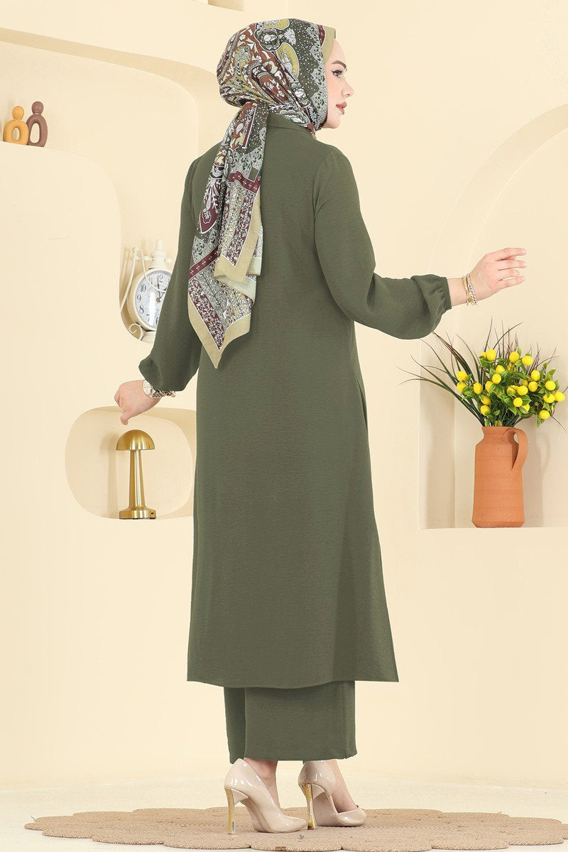 Button-Front Aerobin Two-Piece Set - Light Khaki