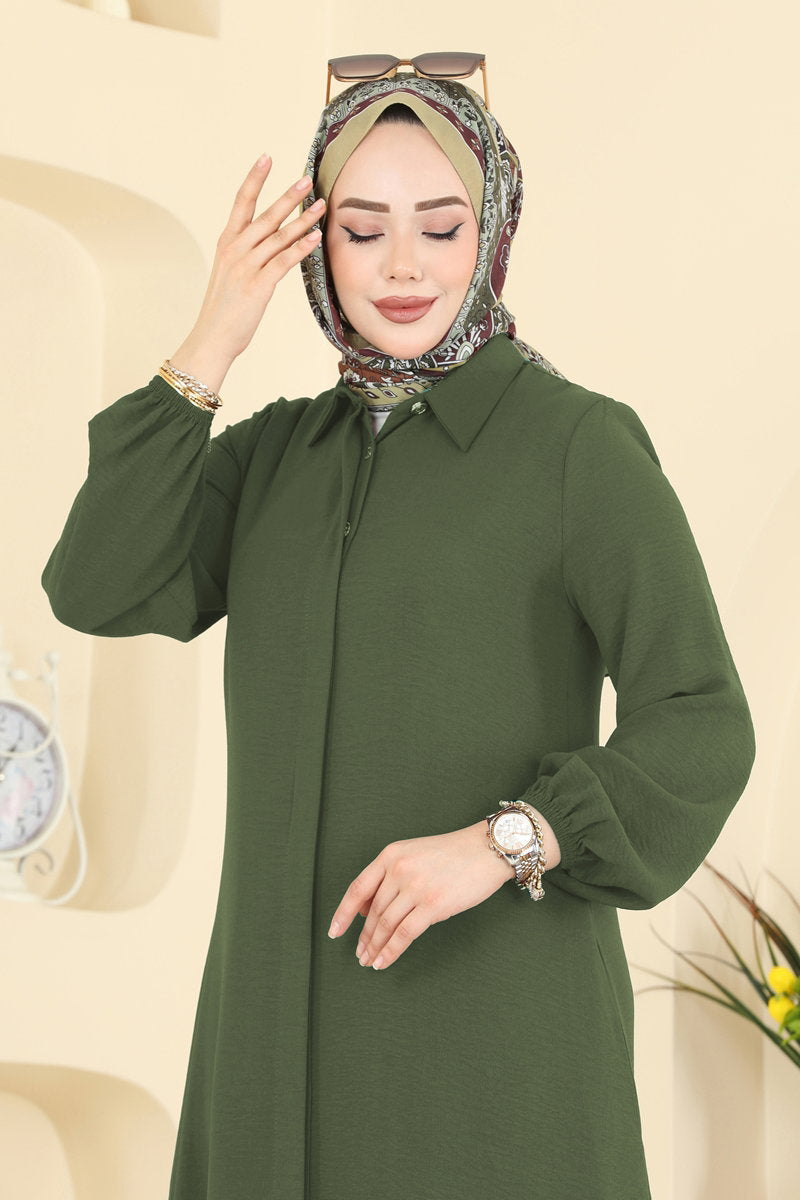 Button-Front Aerobin Two-Piece Set - Khaki