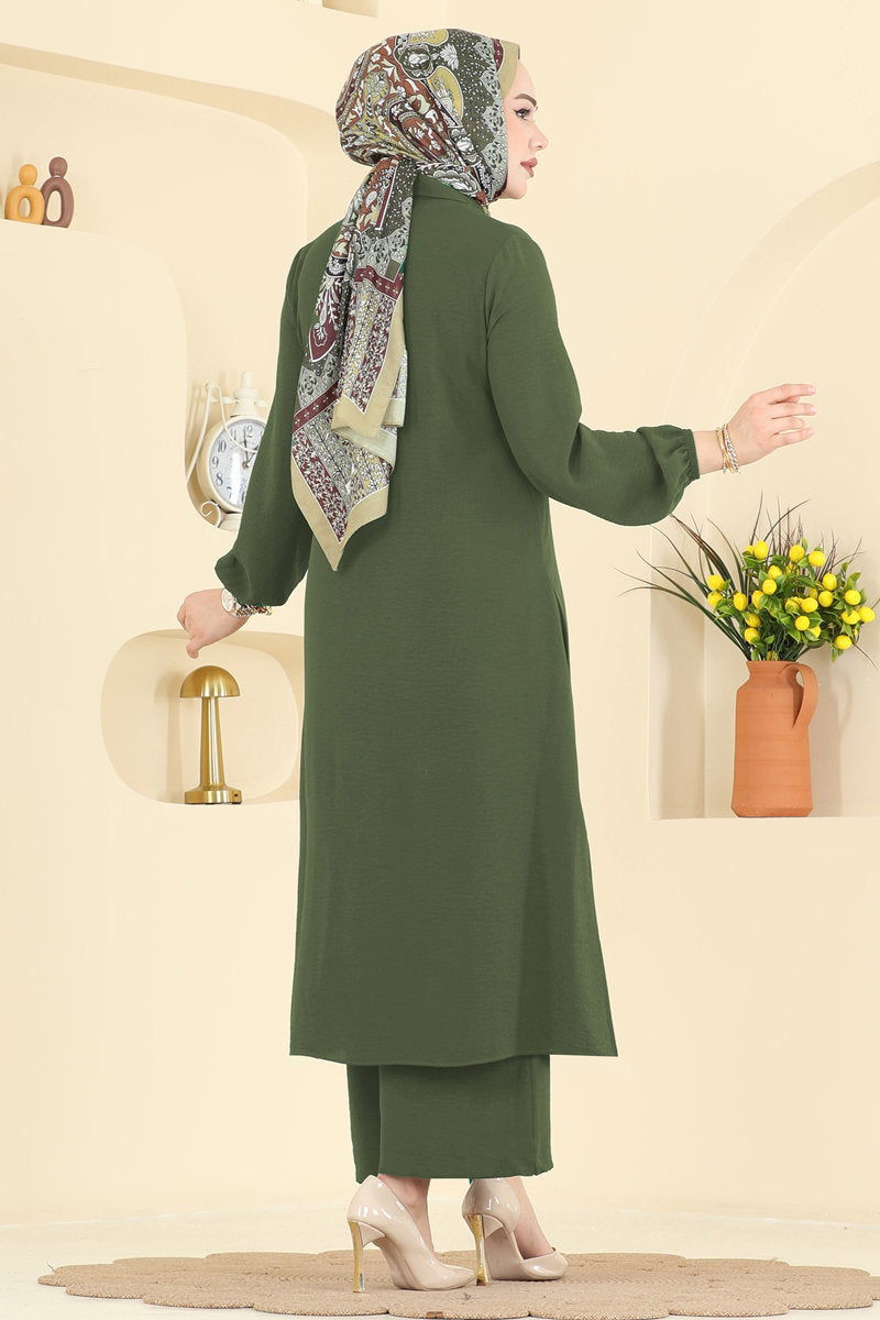 Button-Front Aerobin Two-Piece Set - Khaki