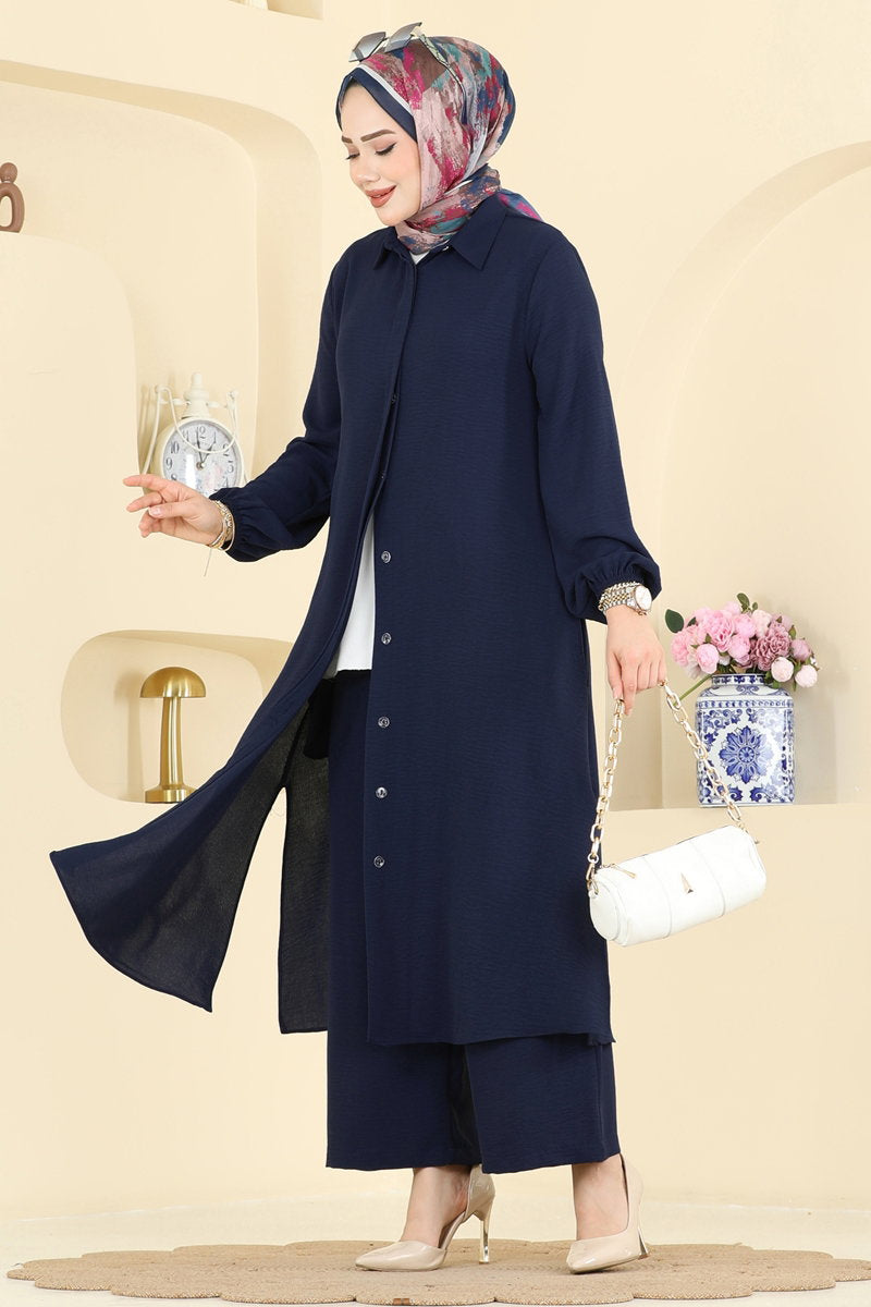 Button-Front Aerobin Two-Piece Set - Dark Navy