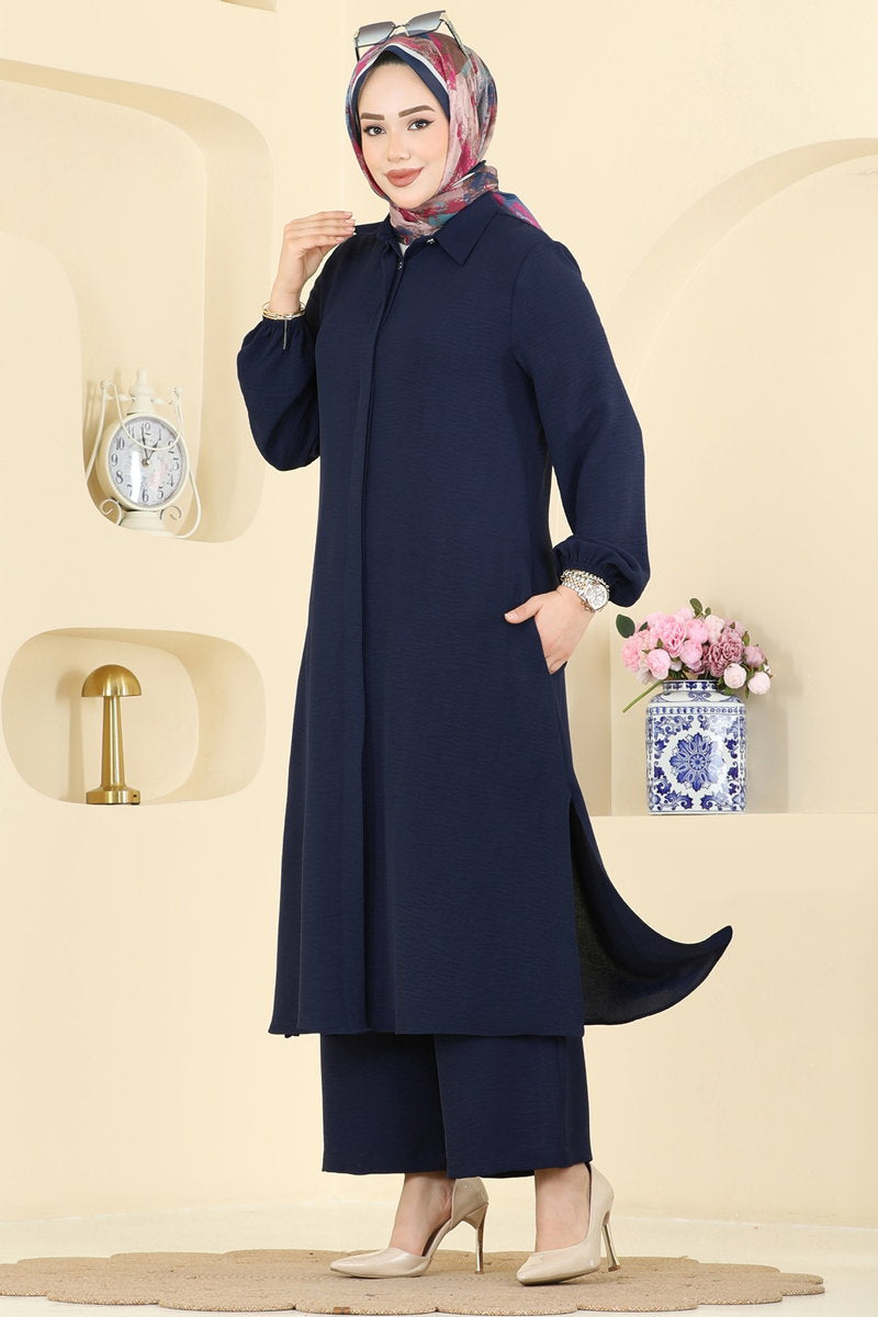 Button-Front Aerobin Two-Piece Set - Dark Navy