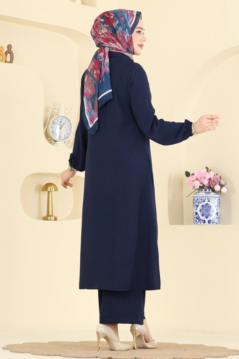 Button-Front Aerobin Two-Piece Set - Dark Navy