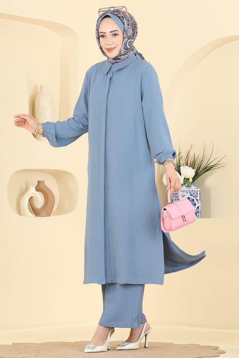 Button-Front Aerobin Two-Piece Set - Blue