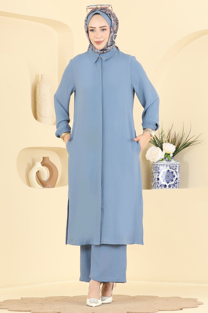 Button-Front Aerobin Two-Piece Set - Blue