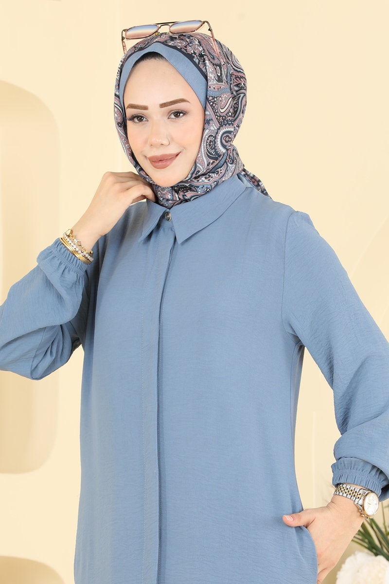 Button-Front Aerobin Two-Piece Set - Blue