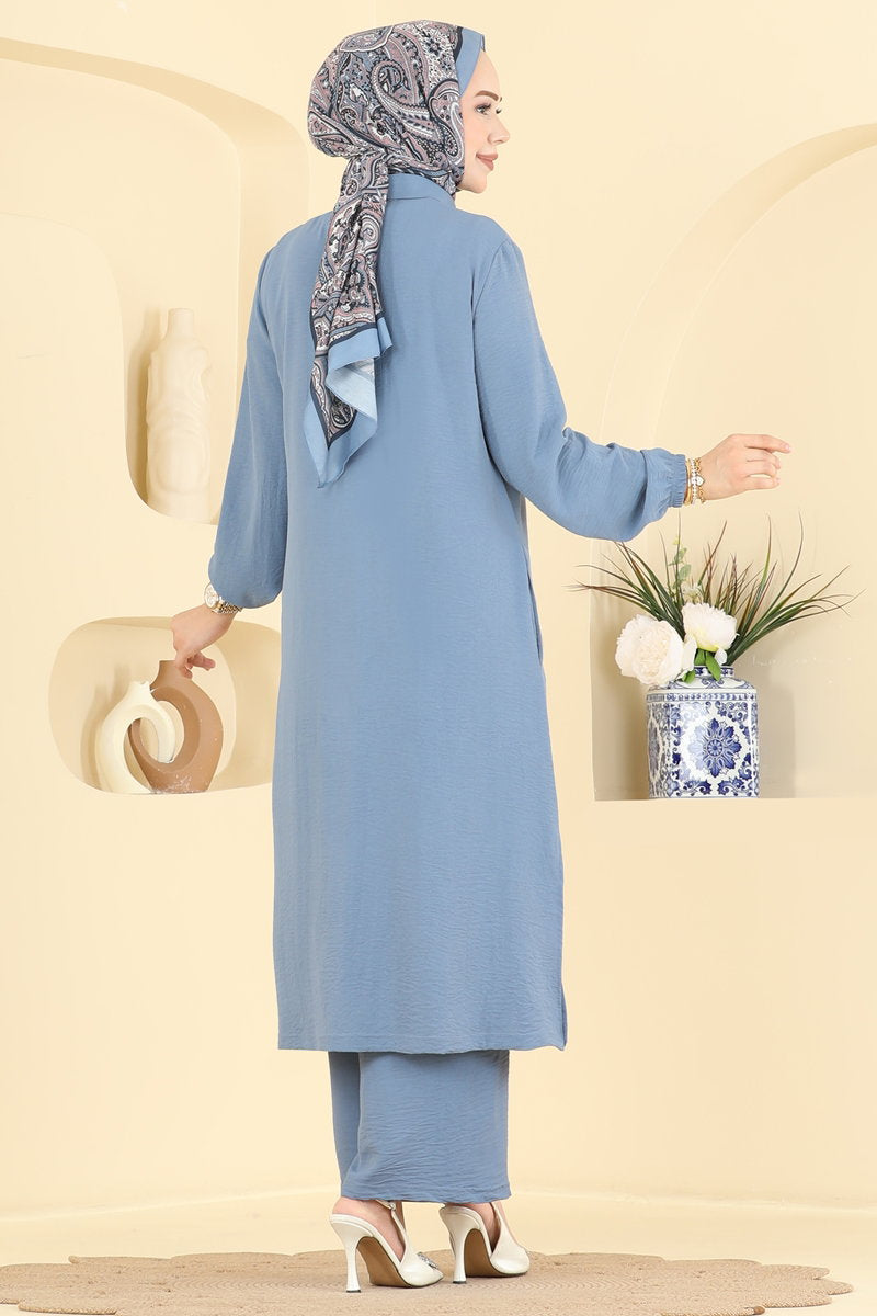 Button-Front Aerobin Two-Piece Set - Blue