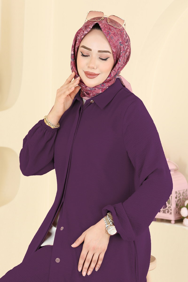 Button-Front Aerobin Two-Piece Set - Plum