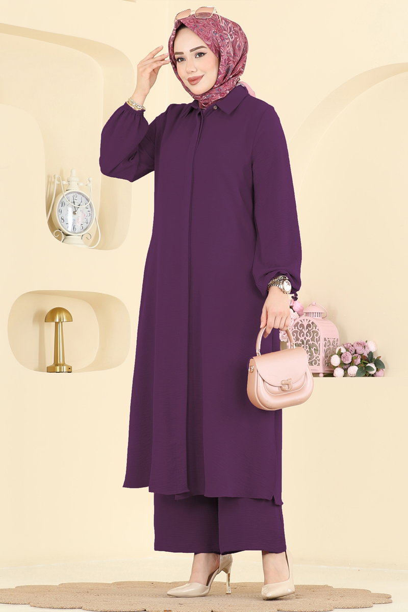 Button-Front Aerobin Two-Piece Set - Plum