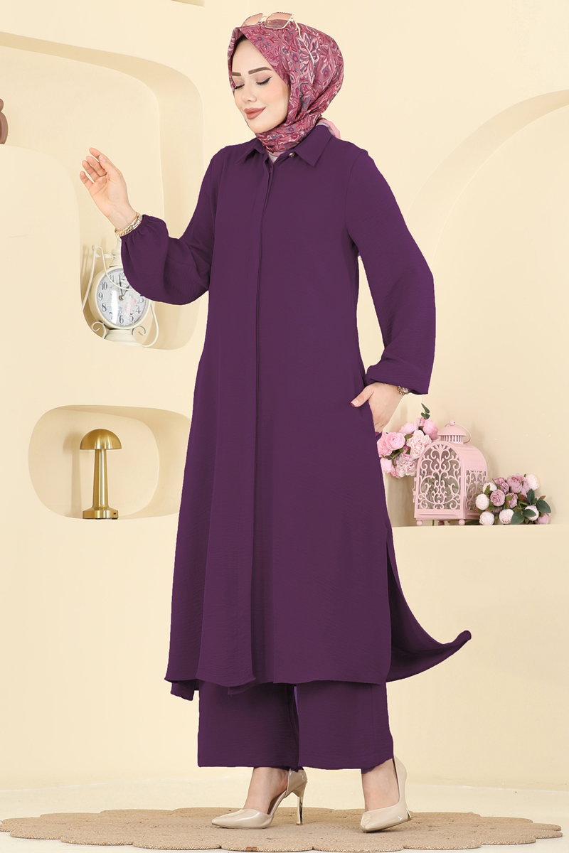 Button-Front Aerobin Two-Piece Set - Plum