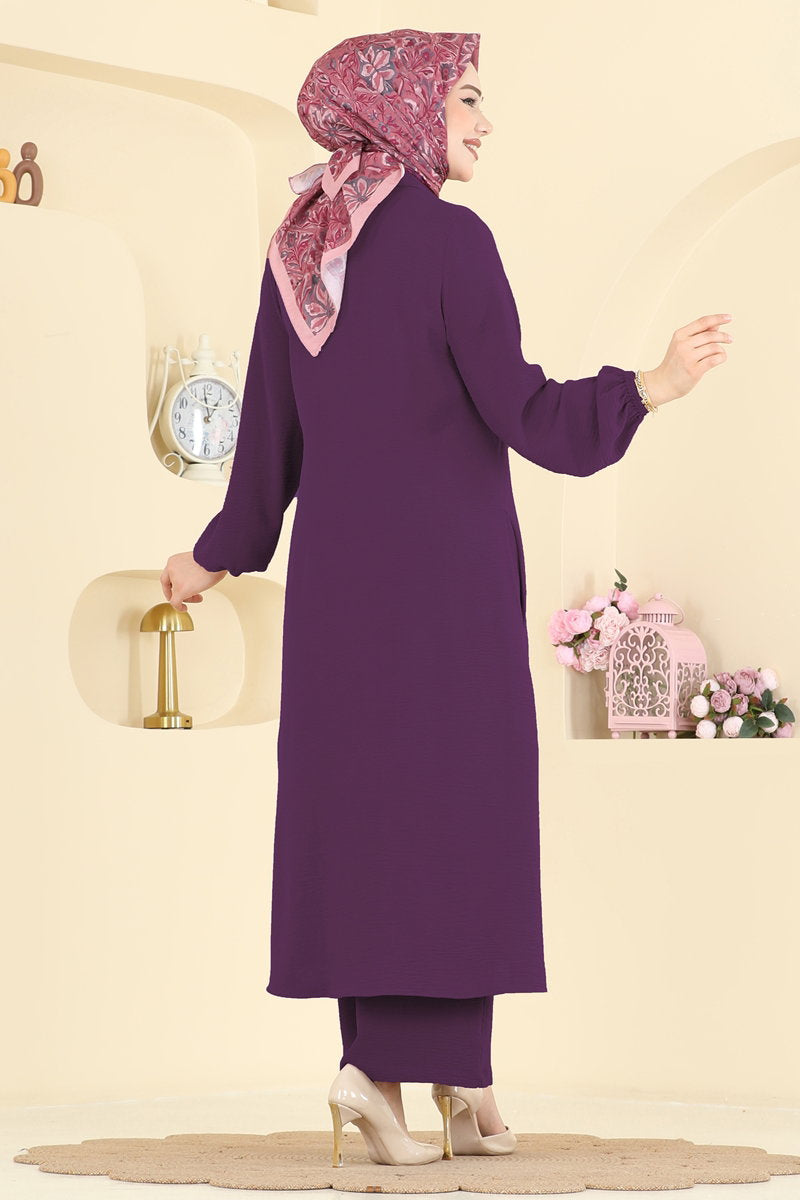 Button-Front Aerobin Two-Piece Set - Plum