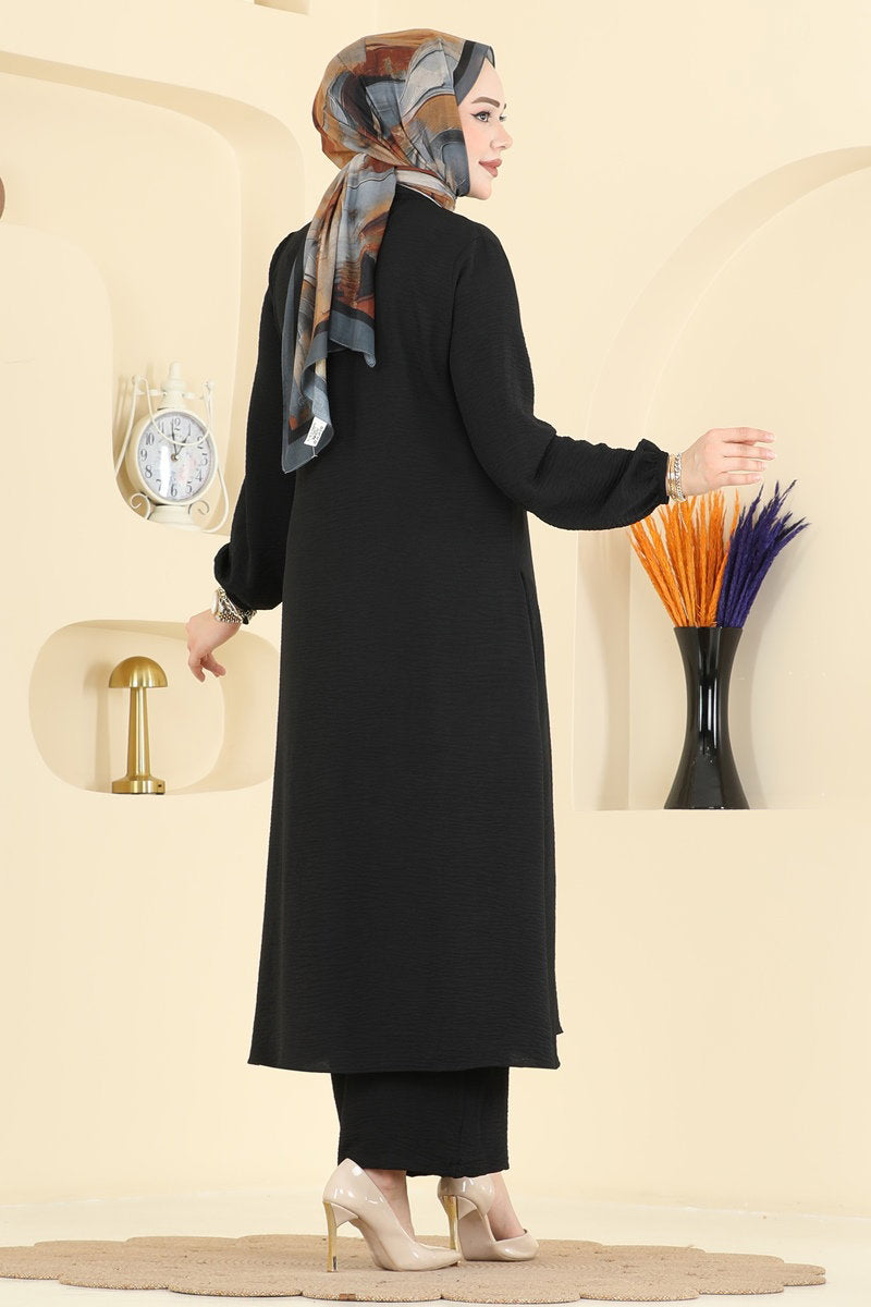Button-Front Aerobin Two-Piece Set - Black
