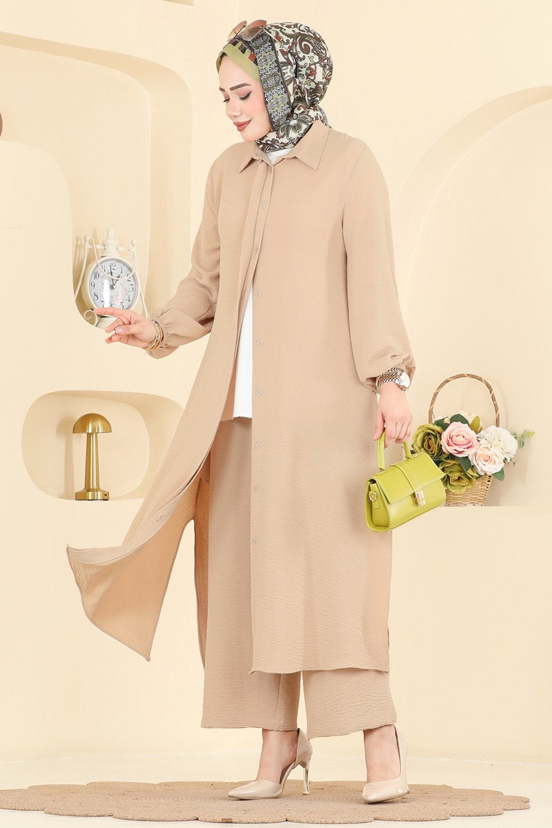 Button-Front Aerobin Two-Piece Set - Stone