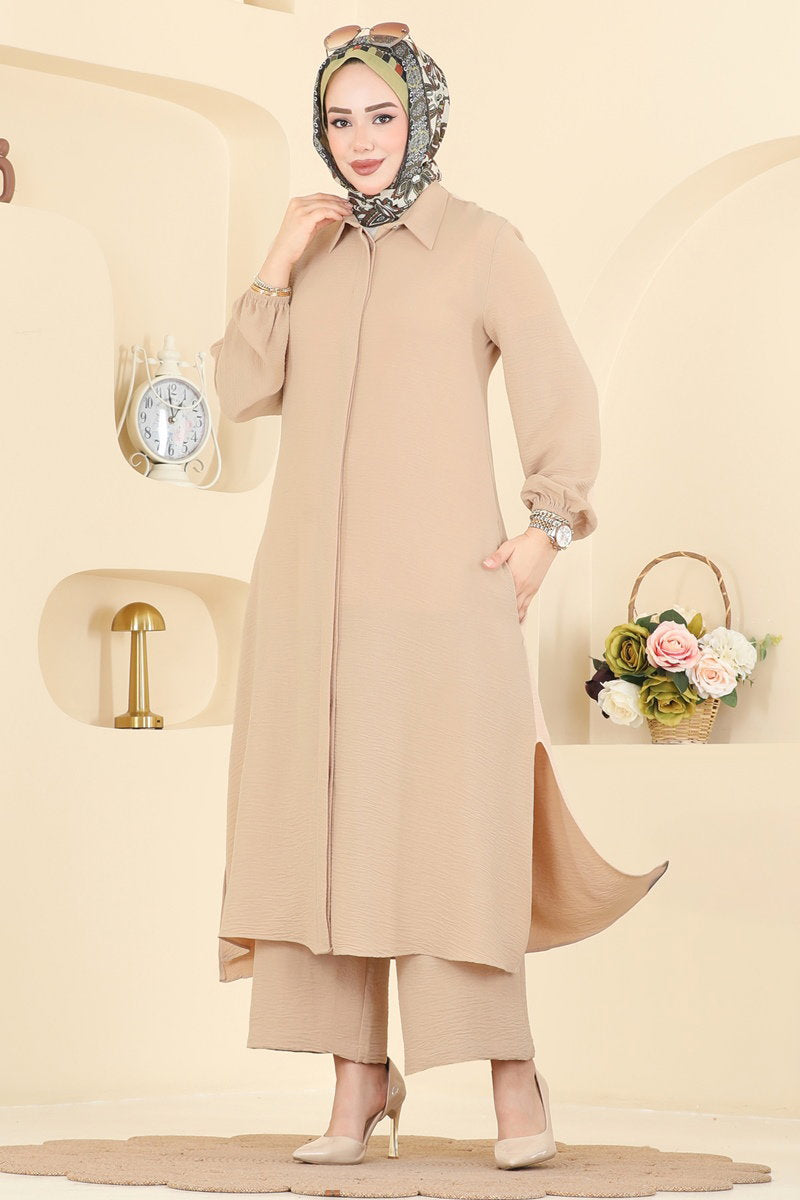Button-Front Aerobin Two-Piece Set - Stone