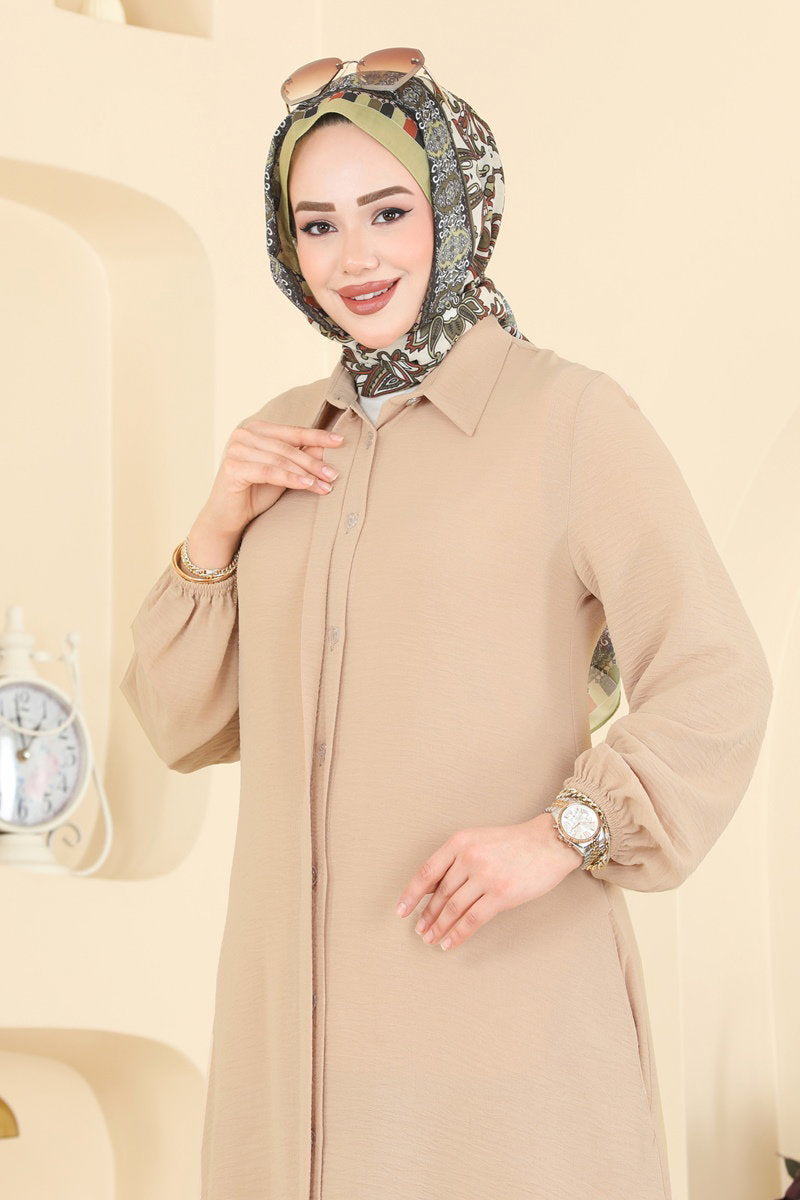 Button-Front Aerobin Two-Piece Set - Stone