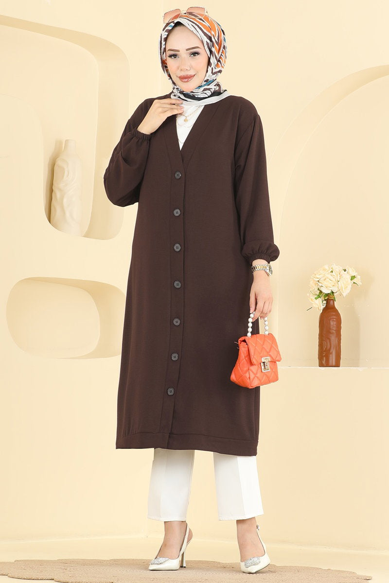 Button-Front Aerobin Cape Coat - Brown