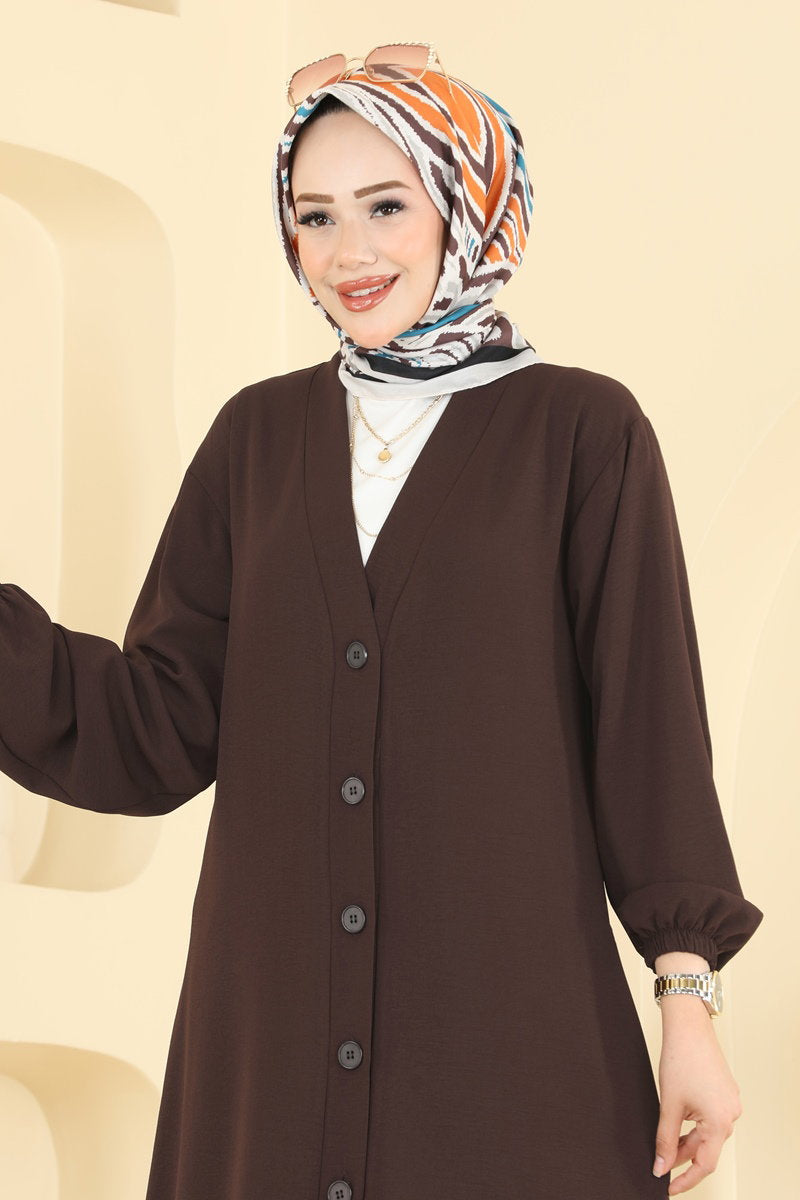 Button-Front Aerobin Cape Coat - Brown