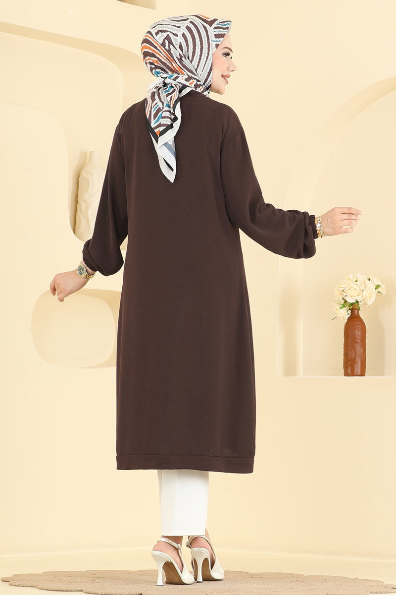 Button-Front Aerobin Cape Coat - Brown