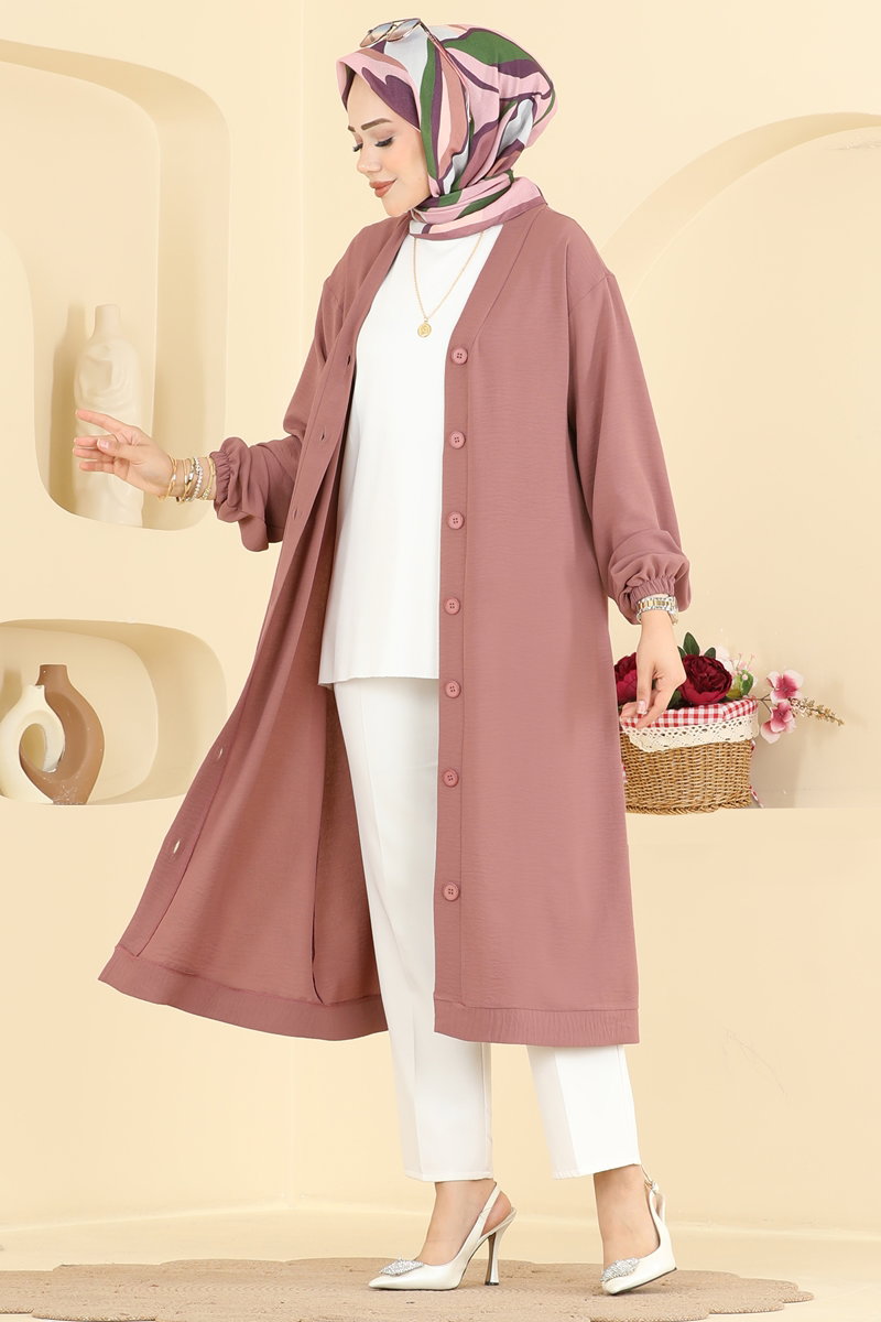Button-Front Aerobin Cape Coat - Dark Dusty Rose
