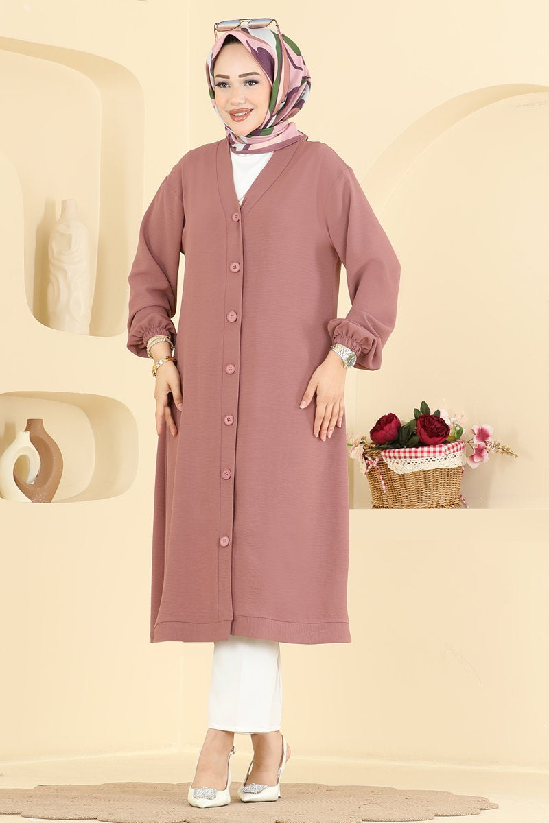 Button-Front Aerobin Cape Coat - Dark Dusty Rose