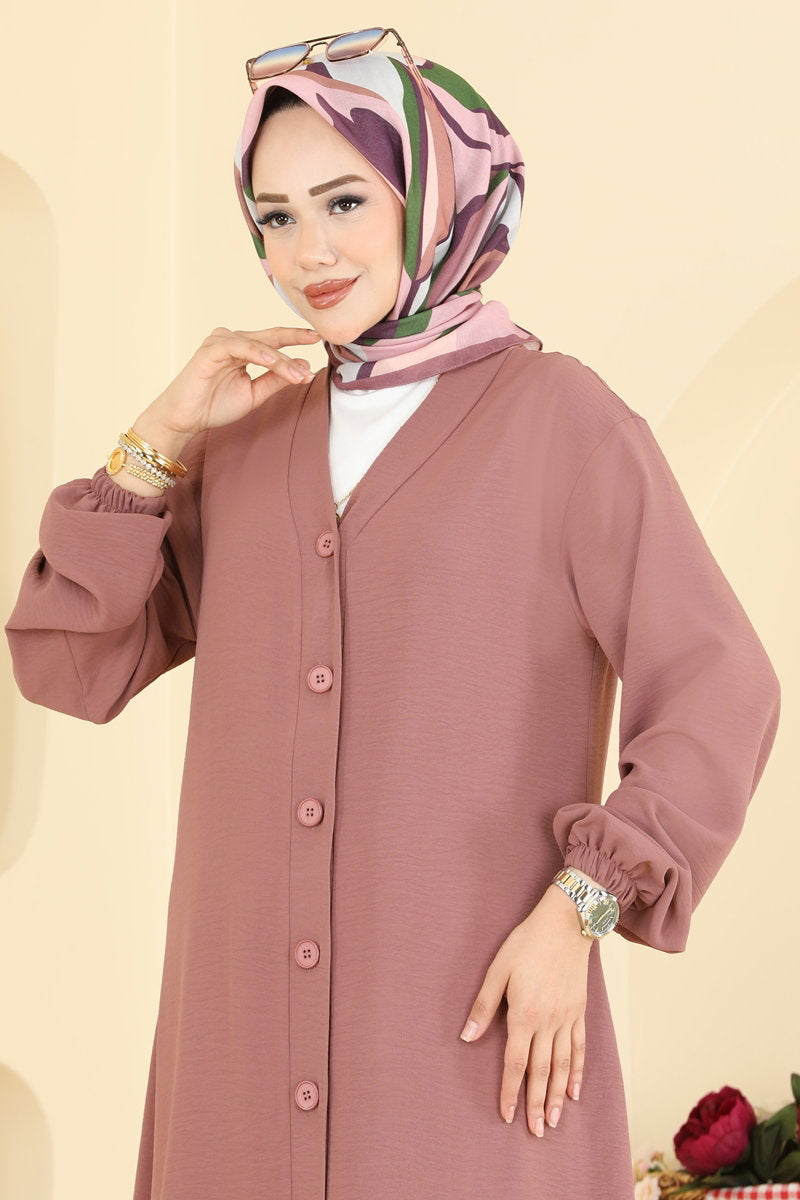 Button-Front Aerobin Cape Coat - Dark Dusty Rose