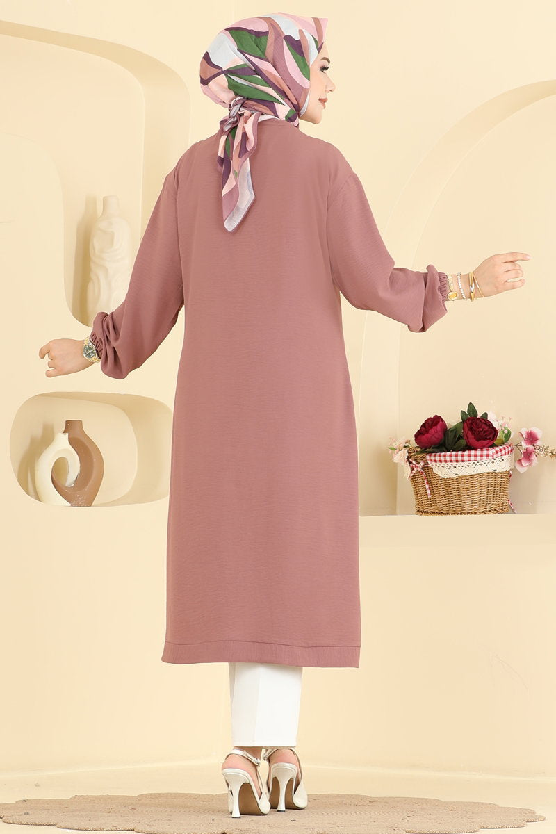 Button-Front Aerobin Cape Coat - Dark Dusty Rose