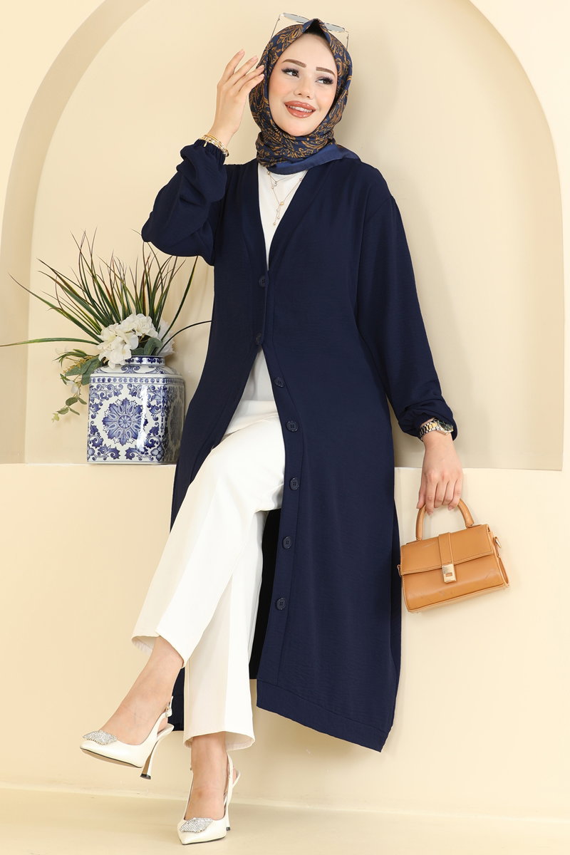 Button-Front Aerobin Cape Coat - Dark Navy