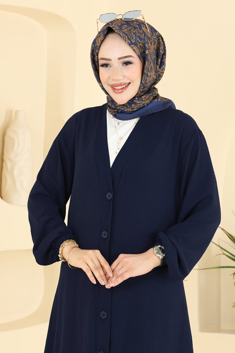 Button-Front Aerobin Cape Coat - Dark Navy