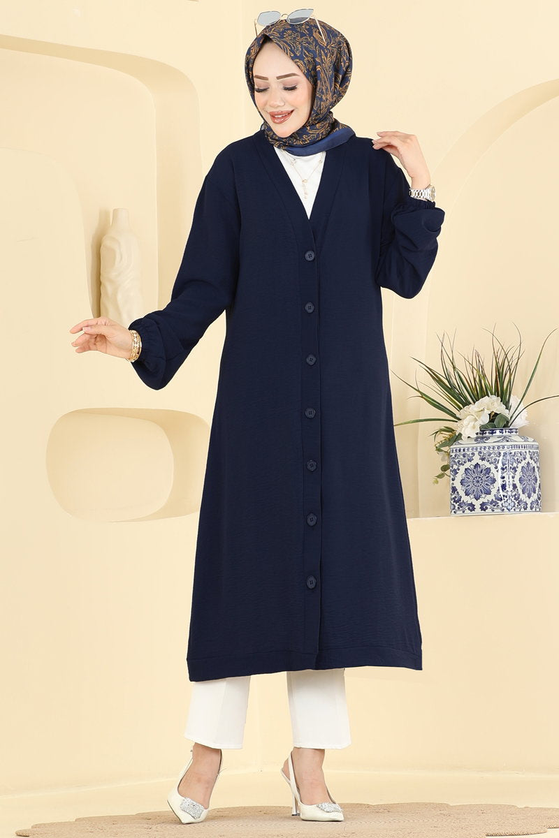 Button-Front Aerobin Cape Coat - Dark Navy