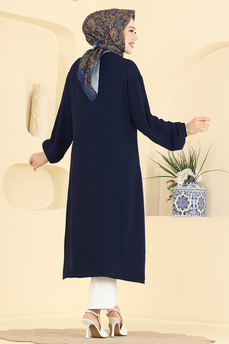 Button-Front Aerobin Cape Coat - Dark Navy