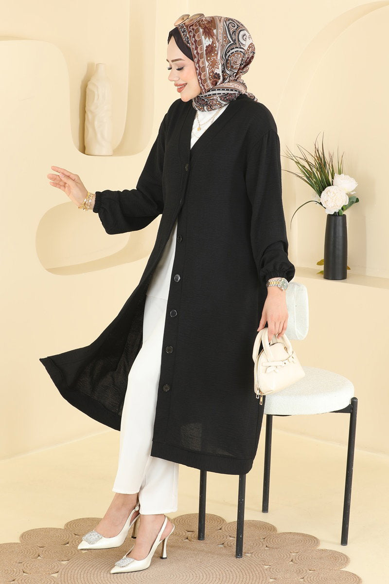 Button-Front Aerobin Cape Coat - Black