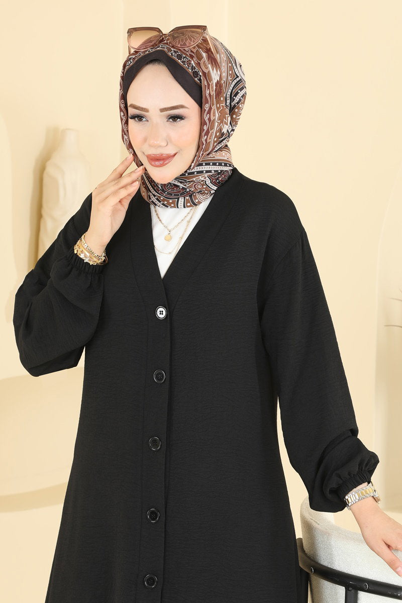 Button-Front Aerobin Cape Coat - Black
