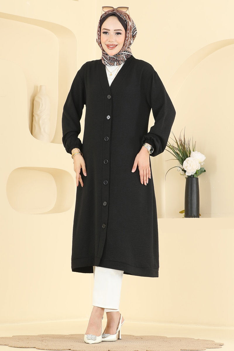 Button-Front Aerobin Cape Coat - Black