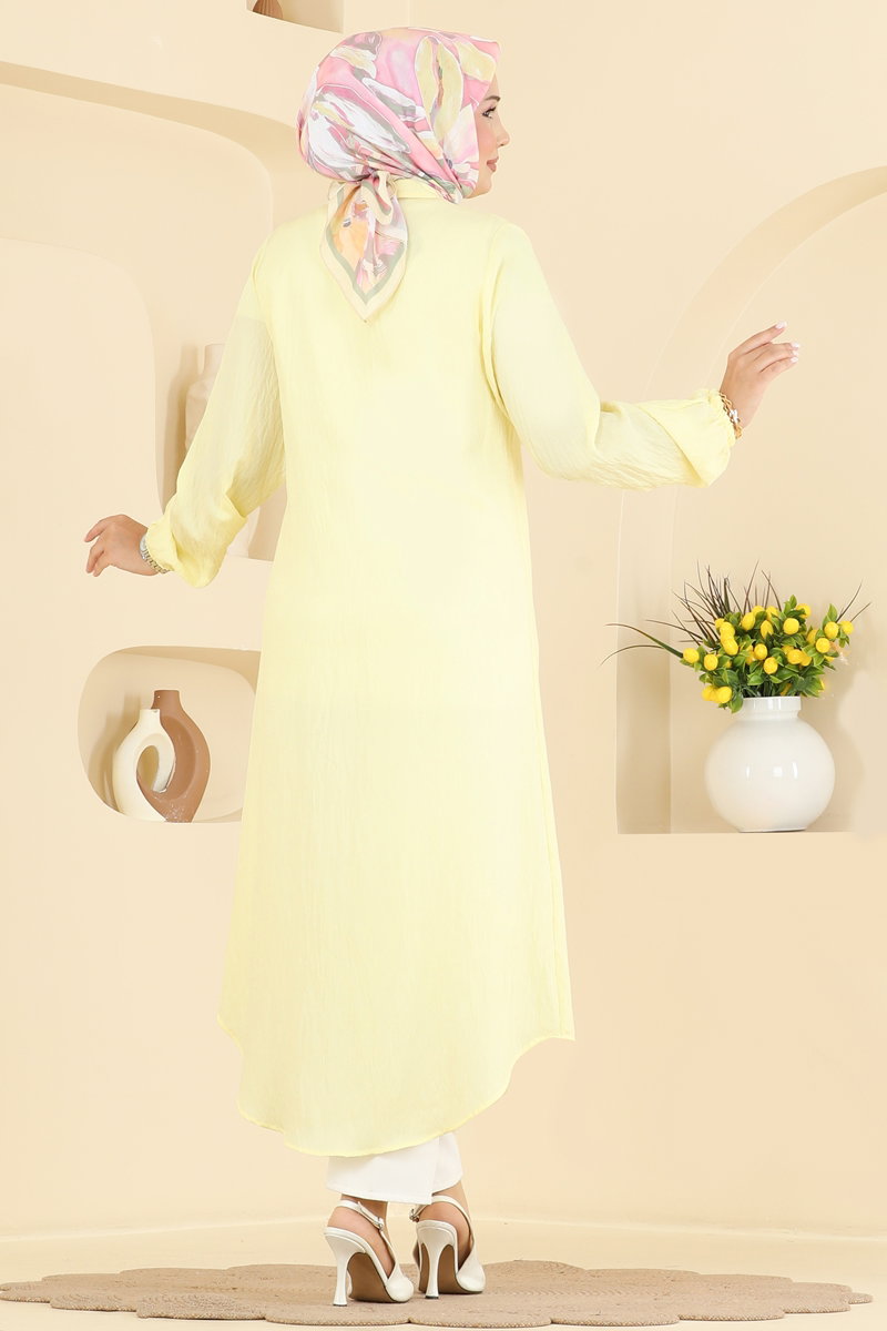 Button-Front Woven Tunic - Light Yellow