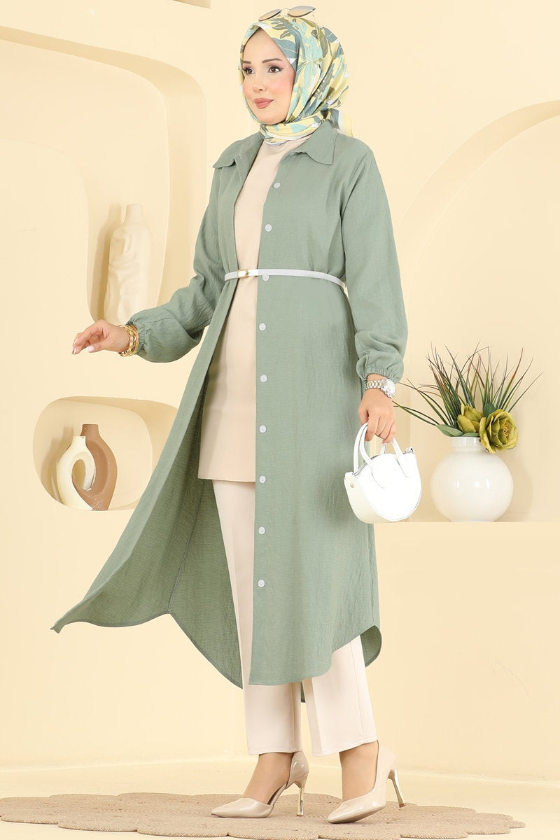 Button-Front Woven Tunic - Mint