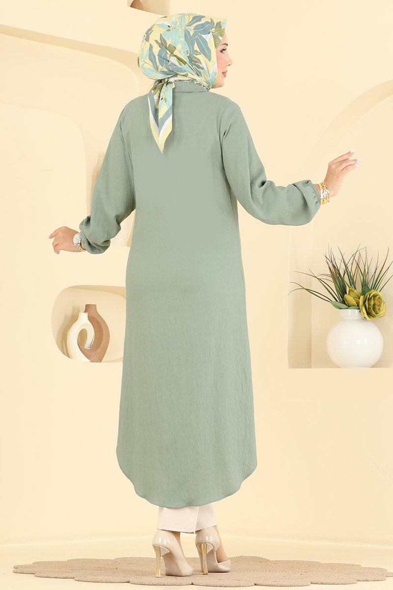 Button-Front Woven Tunic - Mint