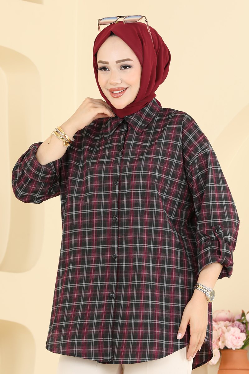 Button-Front Plaid Shirt - Red