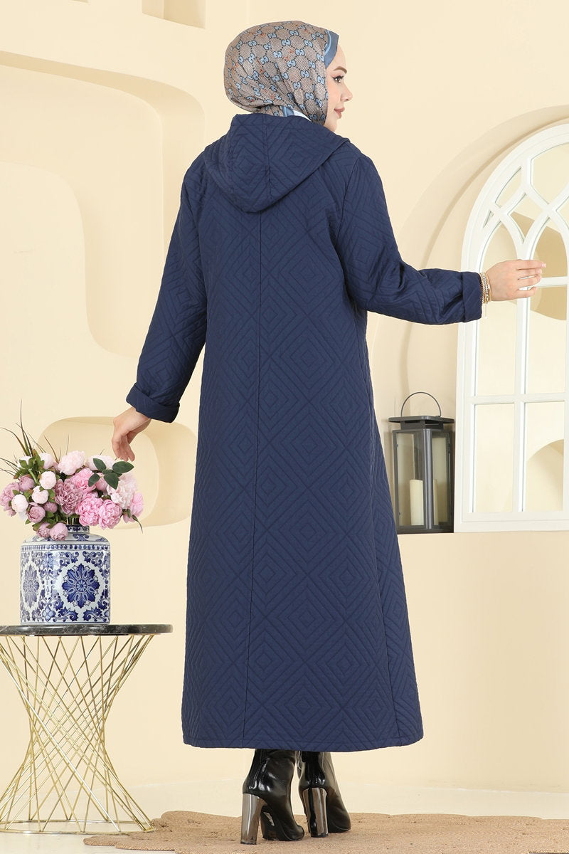 Button-Front Quilted Cape Coat - Navy